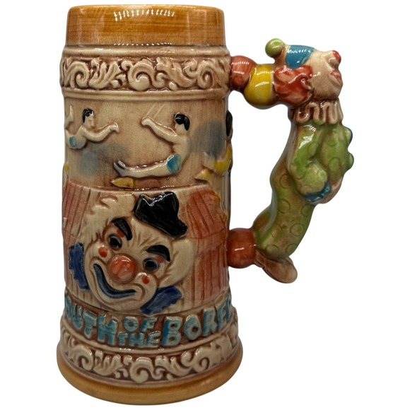Vintage Ceramic Clown Circus Beer Stein Mug South of the Border 7" Handle Shaped - Picture 1 of 11